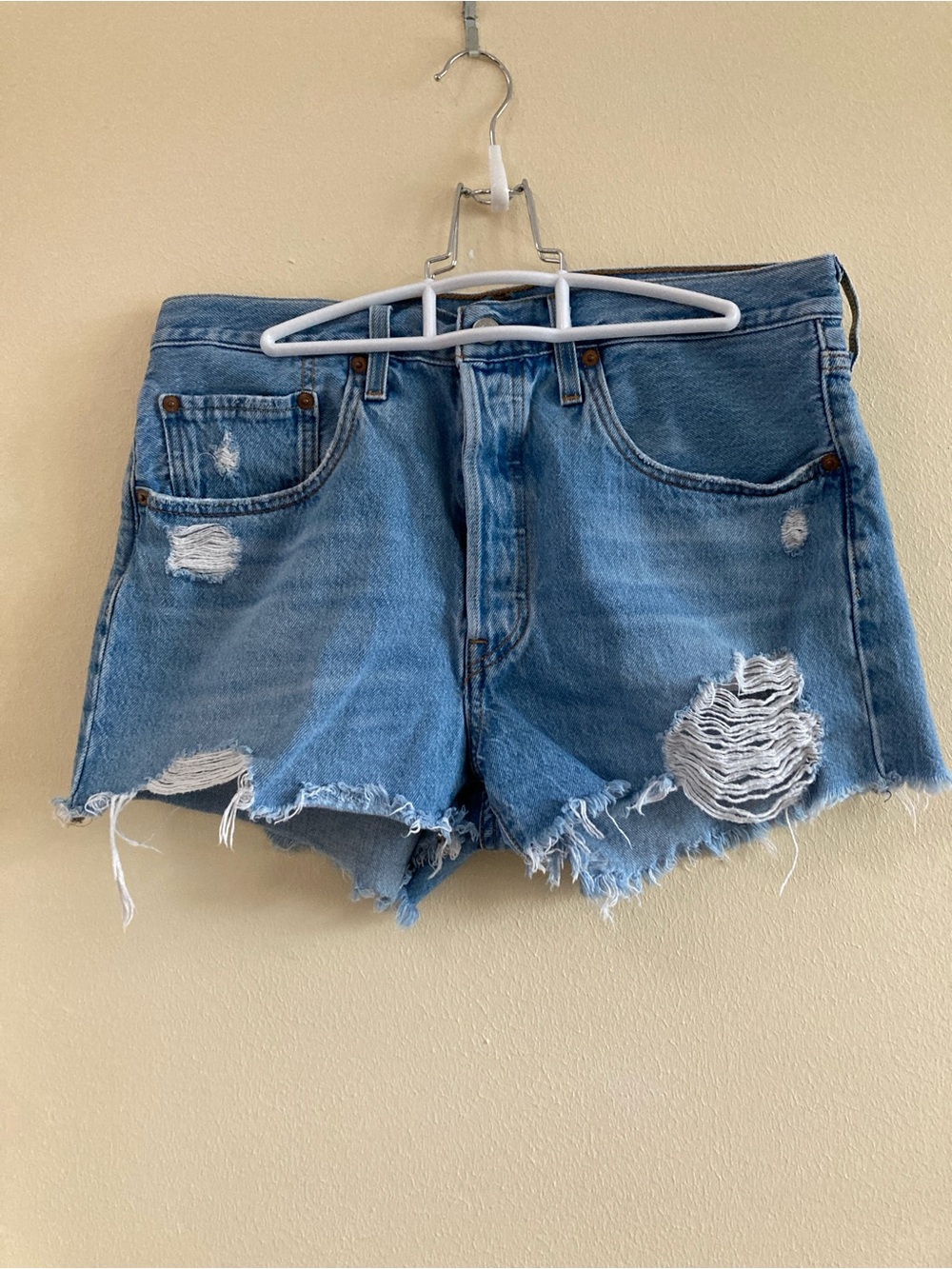 Levi's Light Blue 501 Distressed Denim Cutoff Shorts
